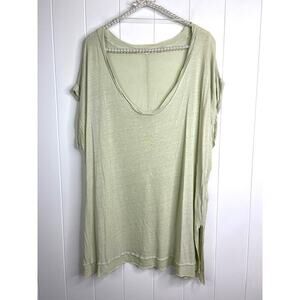 Free People We The Free‎ Celery Green Linen Blend Scoop Neck Blouse SZ Med